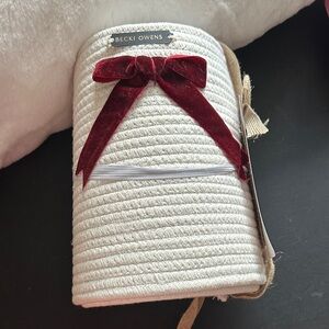 Becki Owens Christmas tree collar with velvet red bow and cream